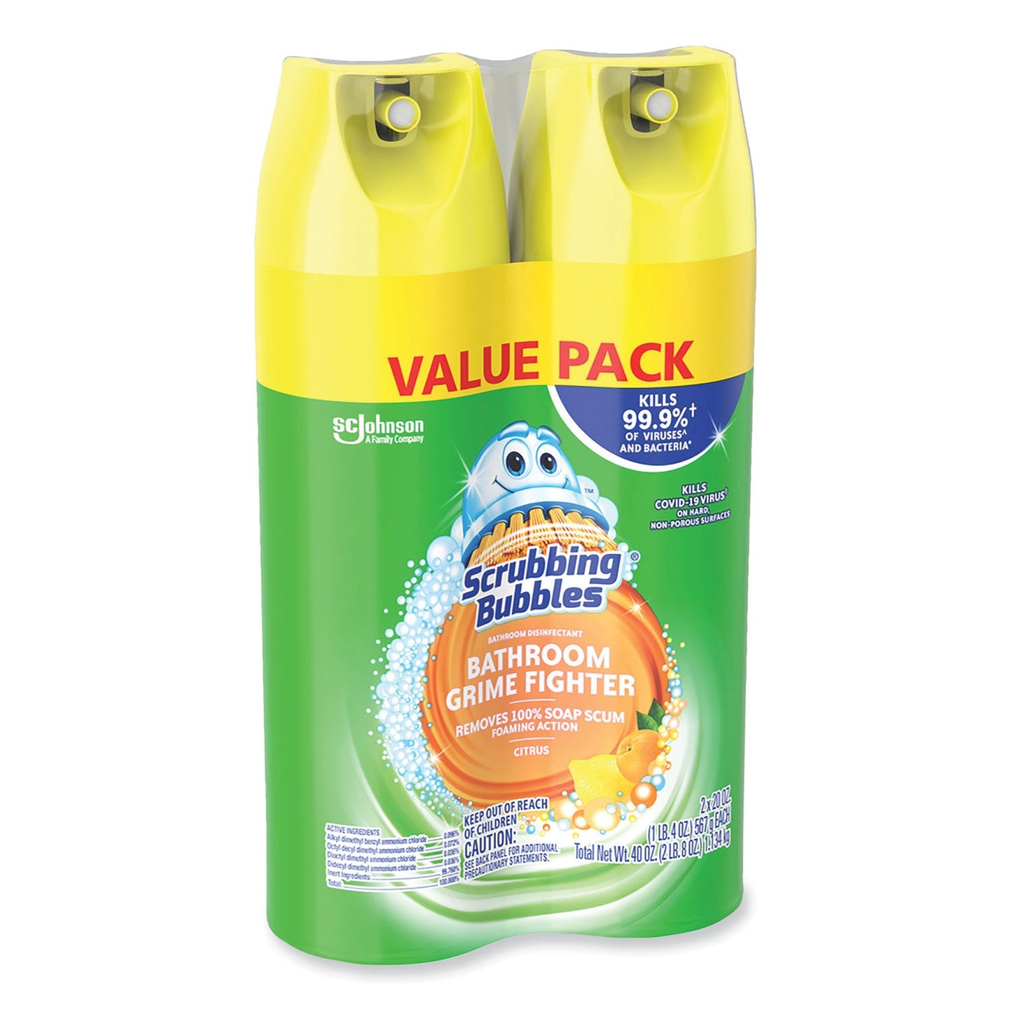 Bathroom Disinfectant Grime Fighter Aerosol, Citrus Scent, 20 oz Aerosol Can, 2/Pack - OrderMe