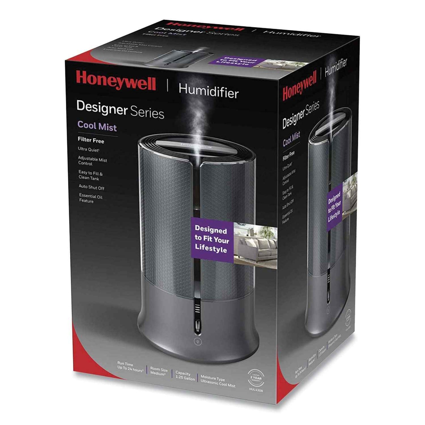 Filter Free Ultrasonic Cool Mist Humidifier, 1.25 gal, 8.8 x 8.8 x 13.2, Black - OrderMe