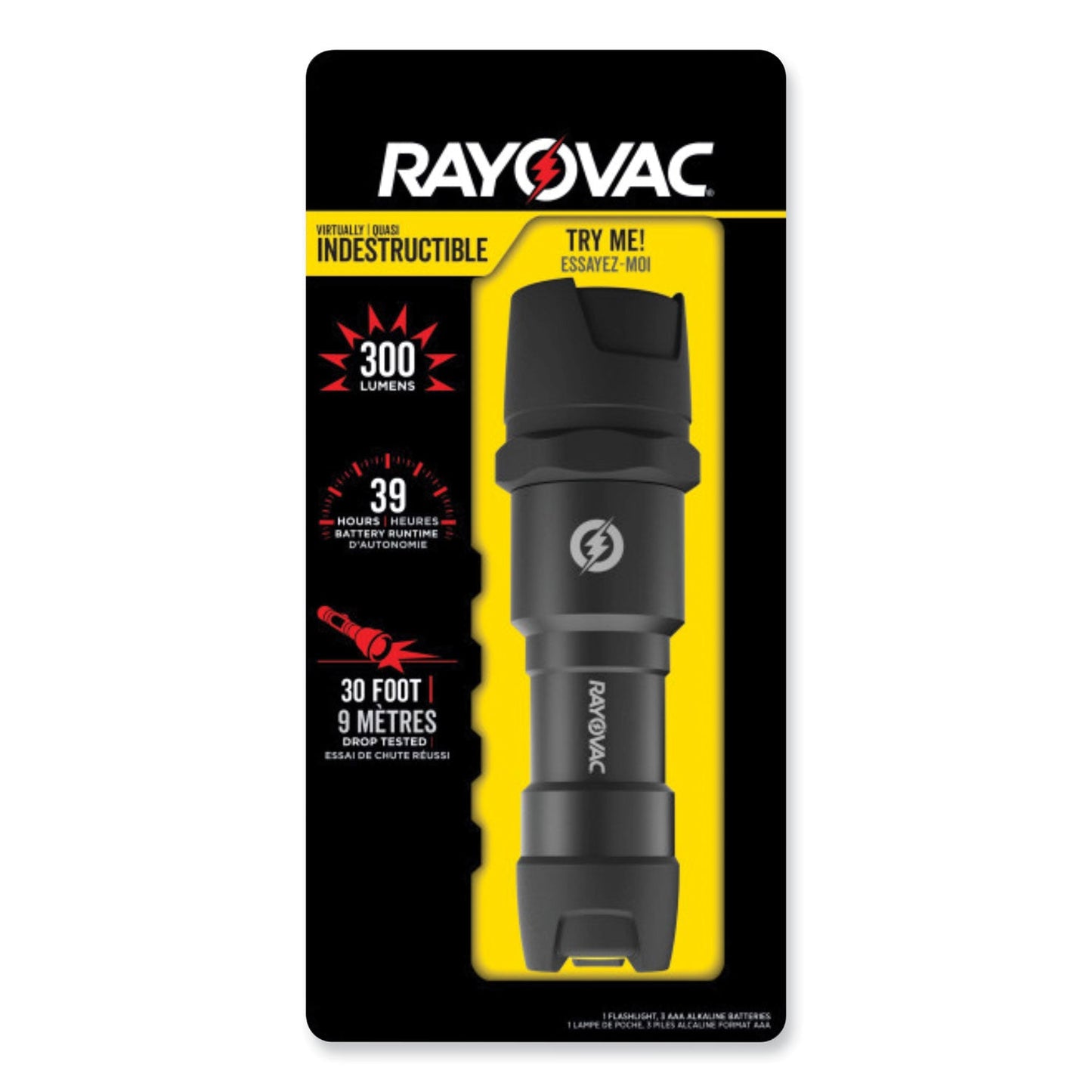 Virtually Indestructible LED Flashlight, 3 AAA Batteries (Included), Black - OrderMe