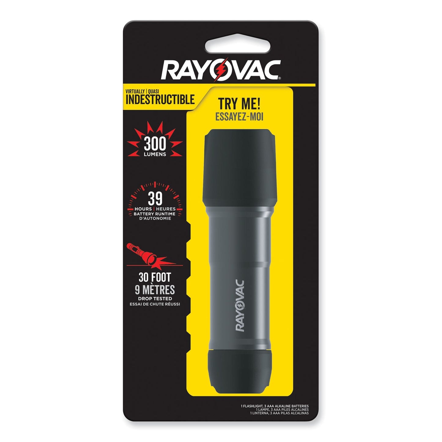 Virtually Indestructible LED Flashlight, 3 AAA Batteries (Included), Black - OrderMe