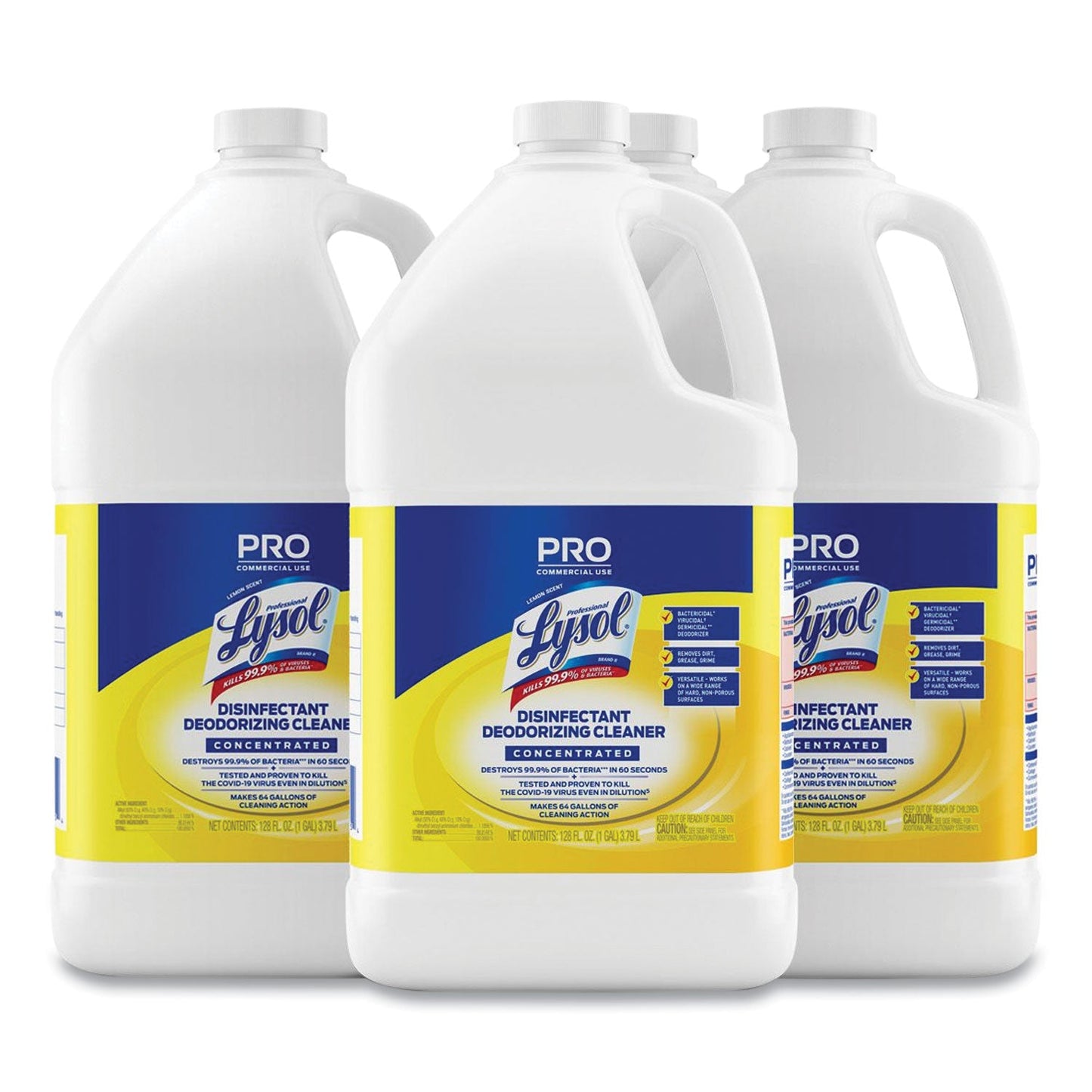 Disinfectant Deodorizing Cleaner Concentrate, Lemon Scent, 128 oz Bottle, 4/Carton - OrderMe