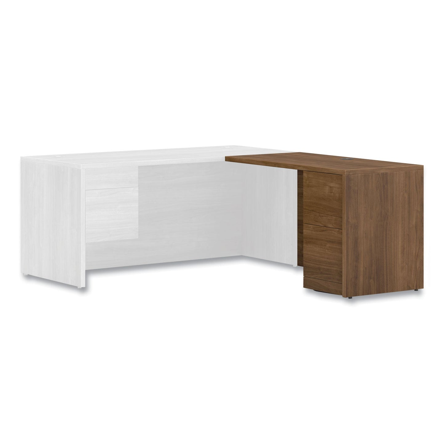 Close-up of the pedestal drawers and wood grain texture in the Pinnacle finish, emphasizing durability and storage.product-image