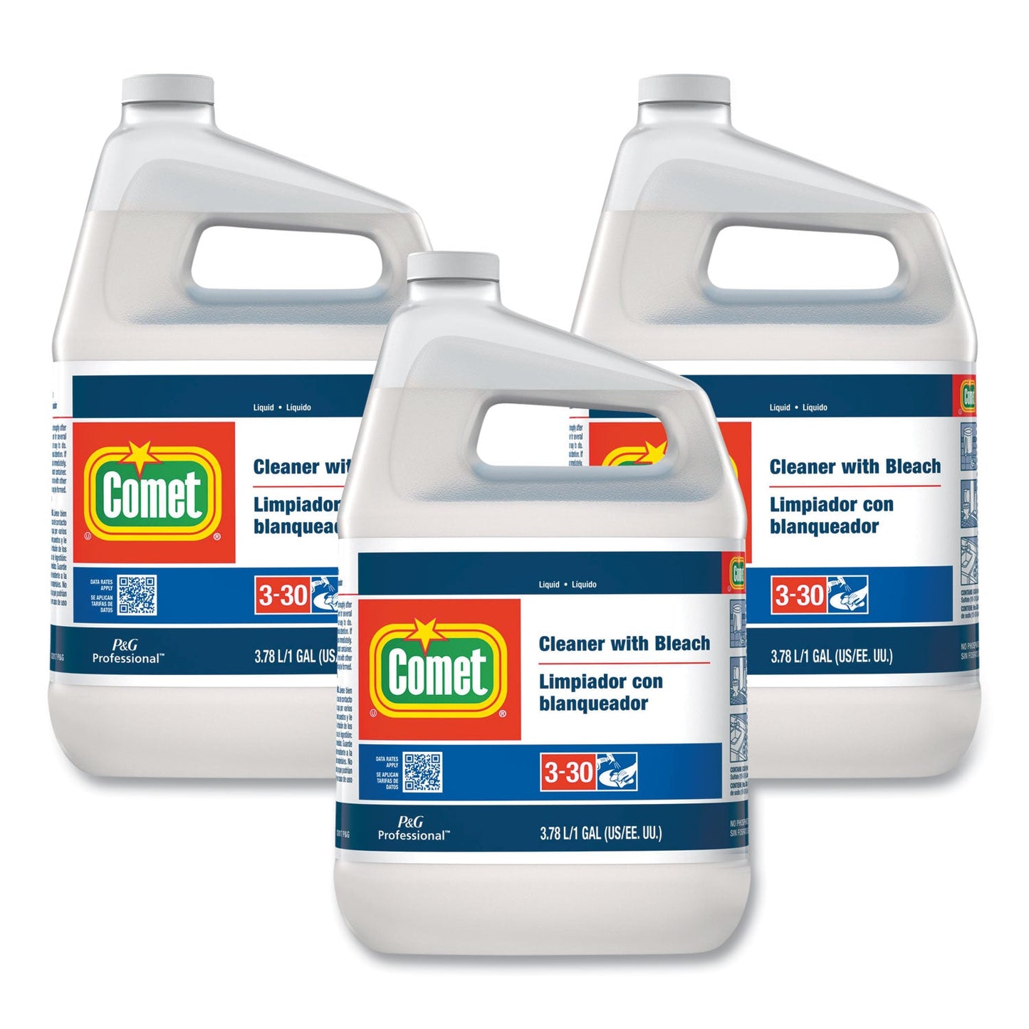Cleaner with Bleach, Liquid, One Gallon Bottle, 3/Carton - OrderMe