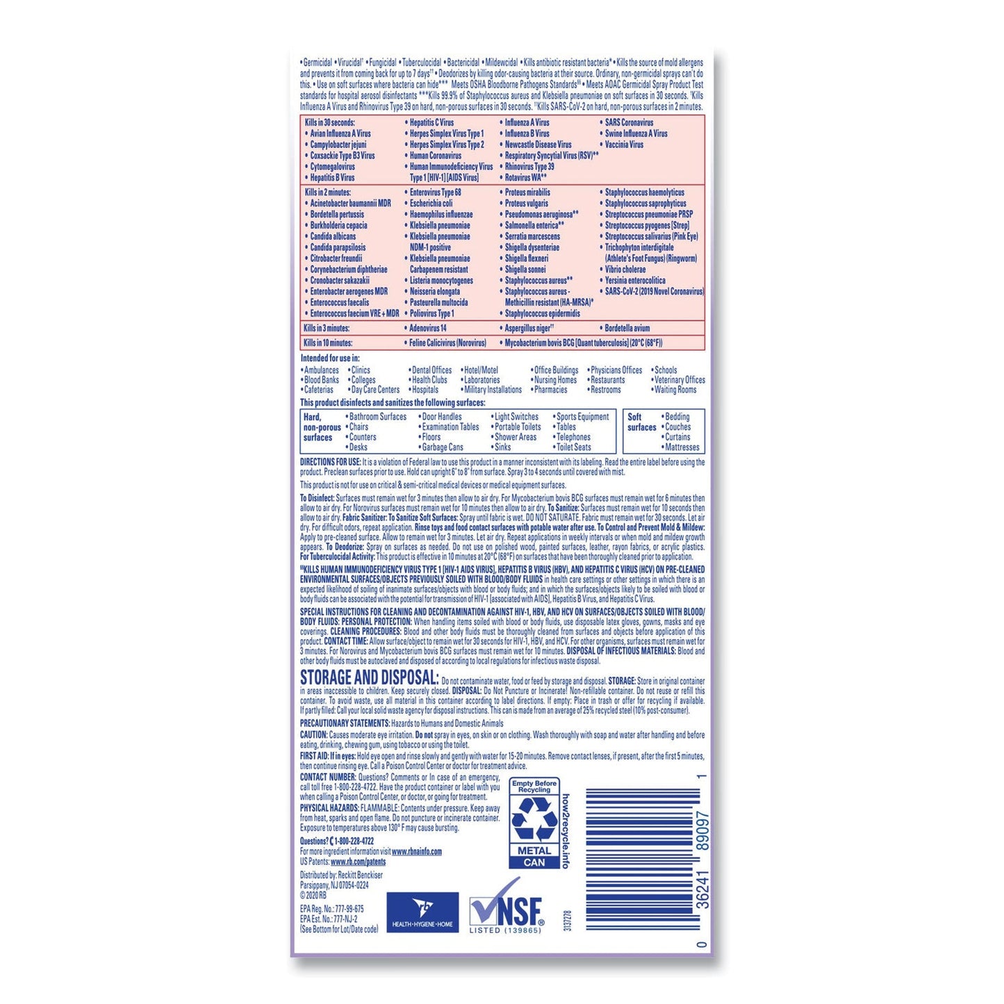 Disinfectant Spray, Lavender, 19 oz Aerosol Spray, 12/Carton - OrderMe