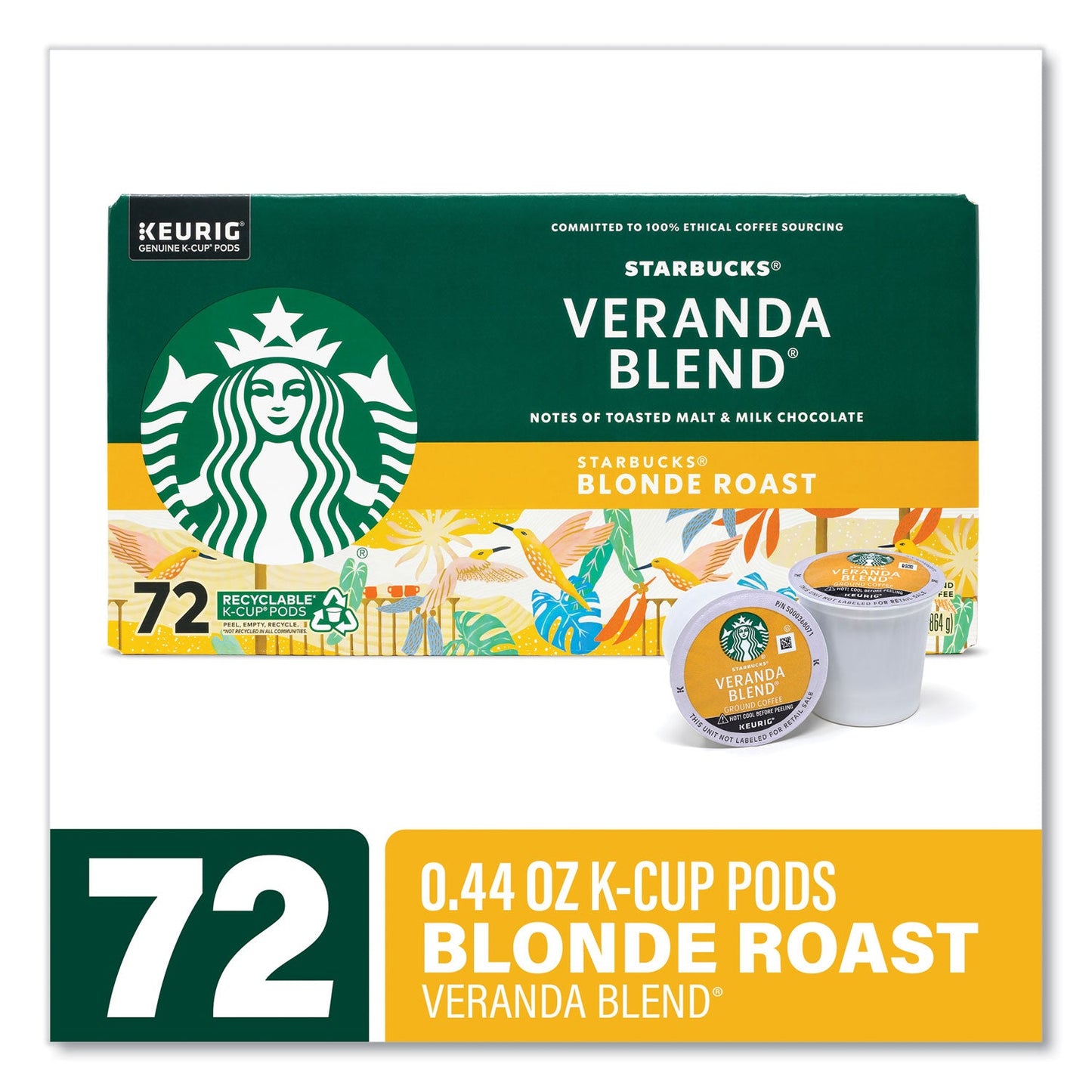Close-up of individual Veranda Blend K-Cup pod with label visible.product-image