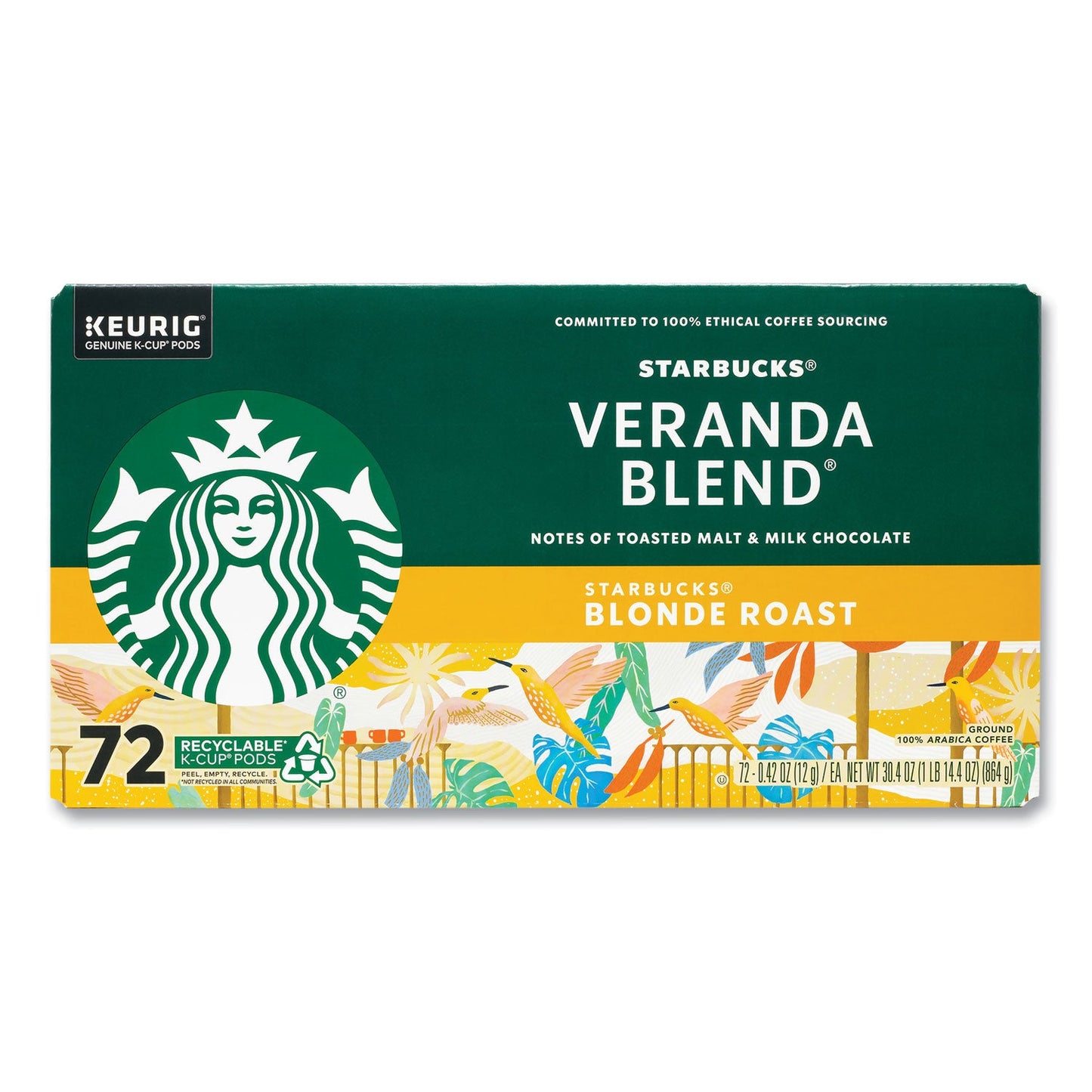 Multiple Veranda Blend Coffee K-Cups arranged in a row outside the carton.product-image