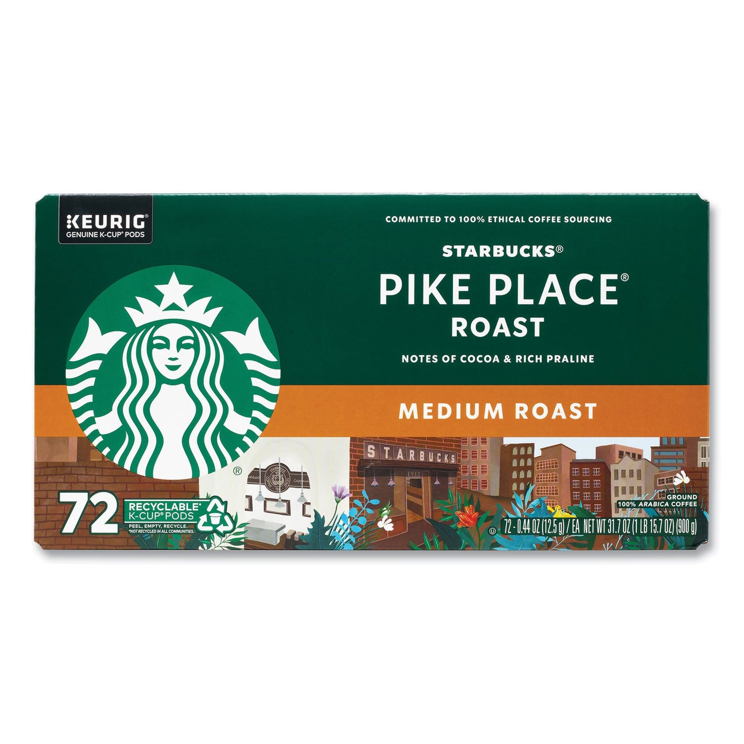 Opened Pike Place carton revealing neatly arranged K-Cup pods inside.product-image
