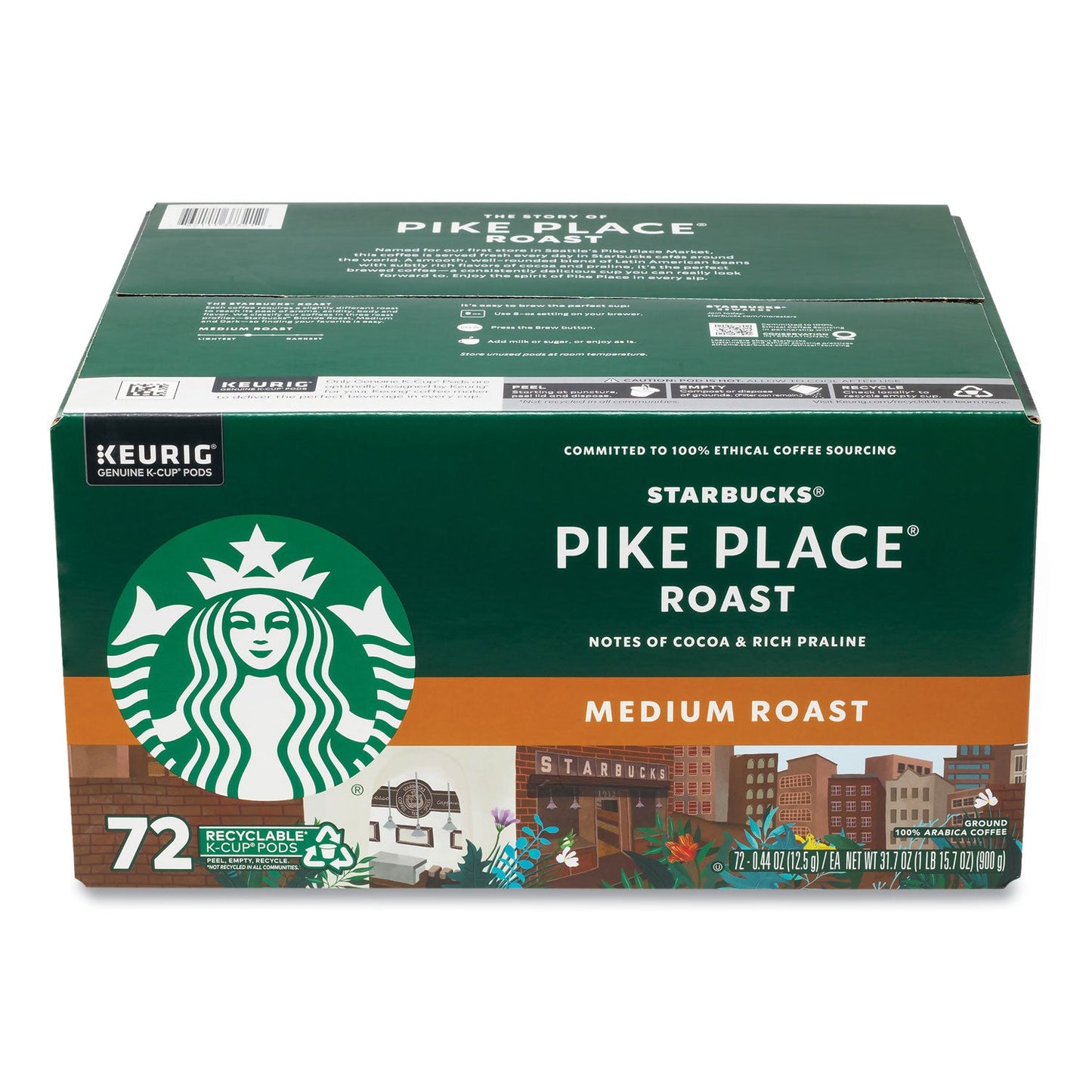 Pike Place Coffee K-Cup pods displayed alongside a brewed cup of coffee.product-image
