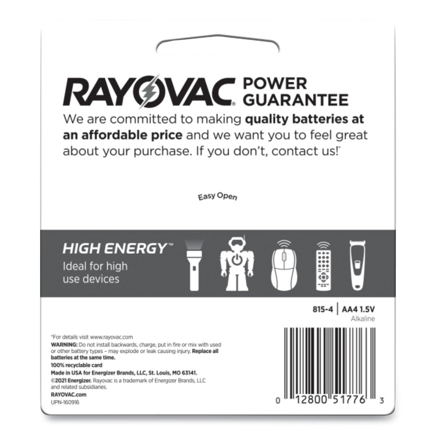 High Energy Premium Alkaline AA Batteries, 4/Pack - OrderMe