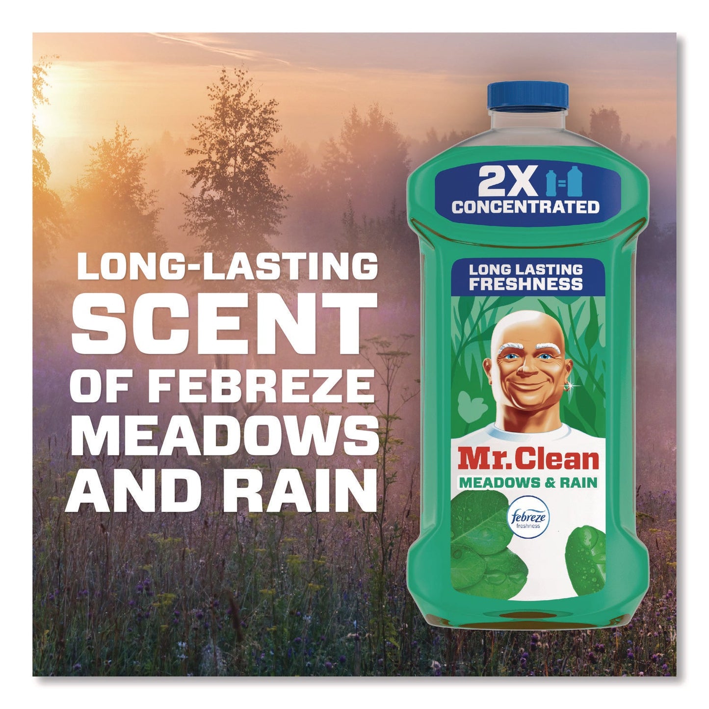 Multipurpose Cleaning Solution with Febreze, Meadows and Rain, 64 oz Bottle, 4/Carton - OrderMe