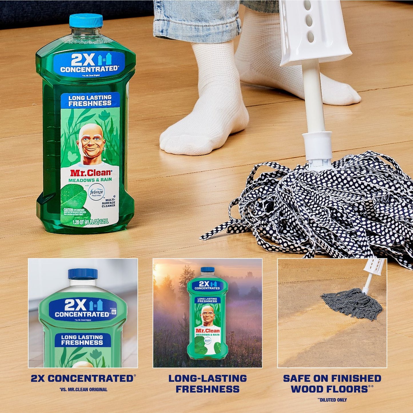 Multipurpose Cleaning Solution with Febreze, Meadows and Rain, 64 oz Bottle, 4/Carton - OrderMe