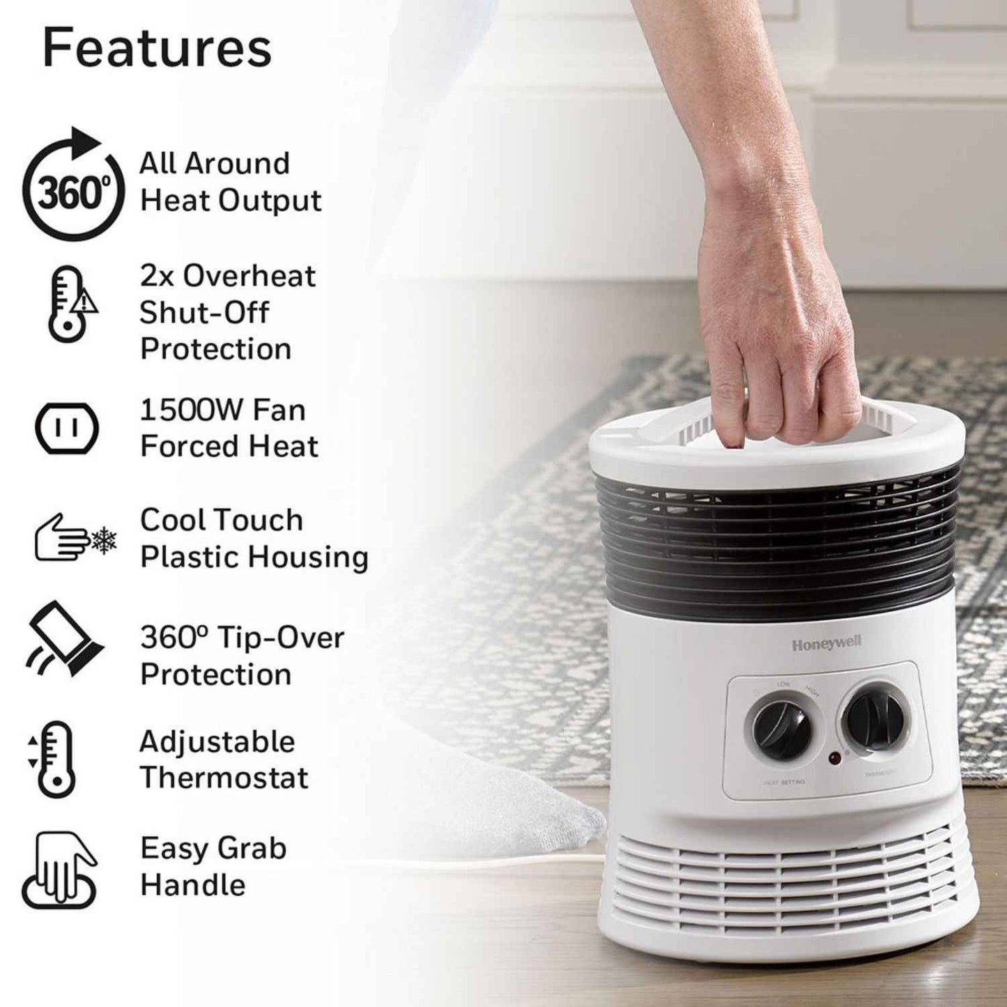 Surround Fan Forced Heater, 1,500 W, 8.1 x 11.2 x 7.9, White - OrderMe