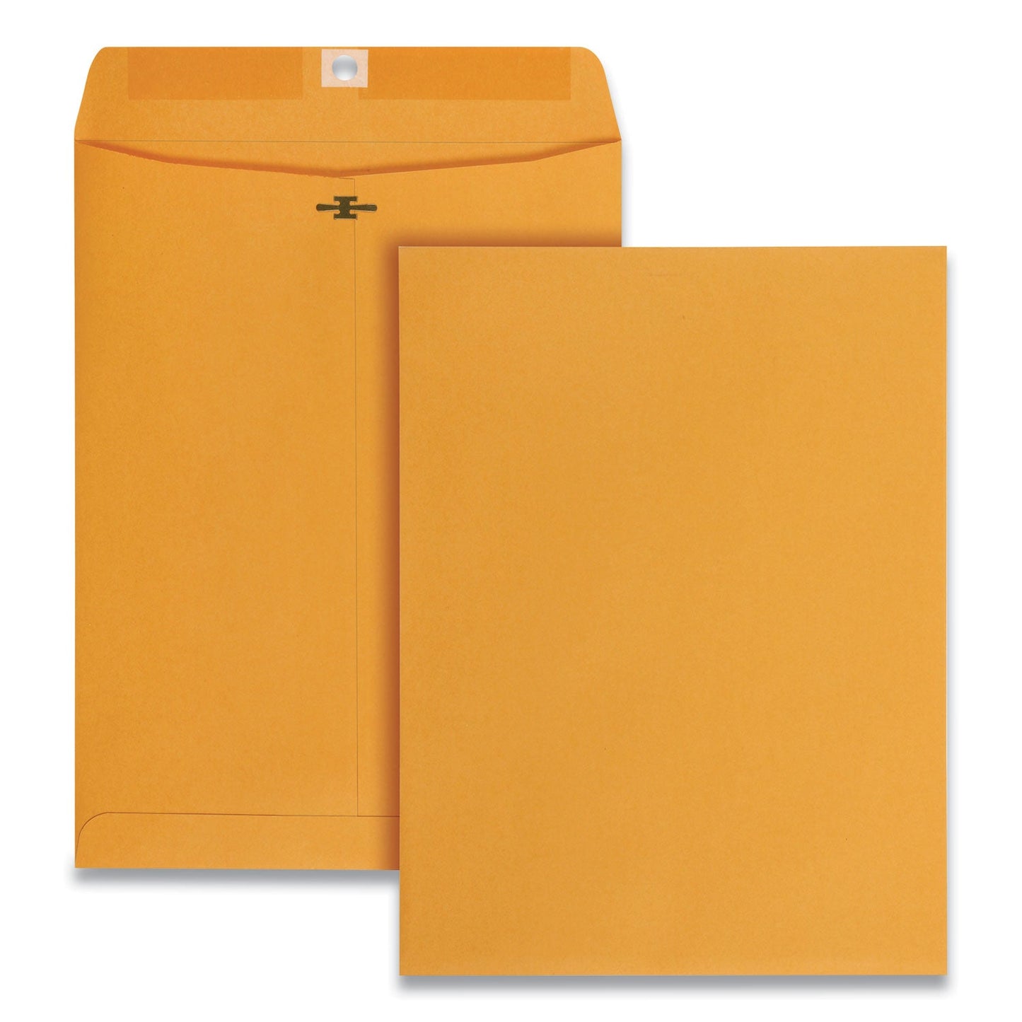 Heavyweight 28 lb clasp envelope #90, 9 x 12 inches, brown kraft with square flap, double prong metal clasp, and gummed closure. Durable, reusable, and ideal for mailing, filing, and storage. 250 per carton.product-image