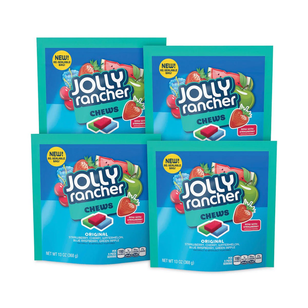 Jolly Rancher® Chews Candy, Assorted Flavors, 13 oz Pouches, 4/Carton - OrderMe