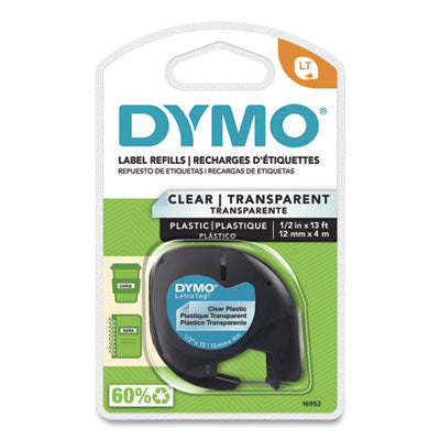 DYMO® LetraTag Plastic Label Tape Cassette, 0.5" x 13 ft, Clear - OrdermeInc