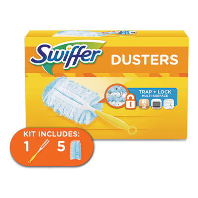 Swiffer® Dusters Starter Kit, Dust Lock Fiber, 6" Handle, Blue/Yellow - OrdermeInc