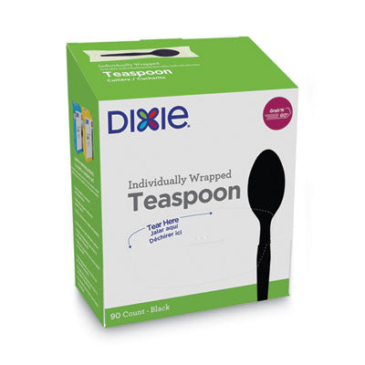 DIXIE FOOD SERVICE Grab’N Go Wrapped Cutlery, Teaspoons, Black, 90/Box, 6 Box/Carton - OrdermeInc