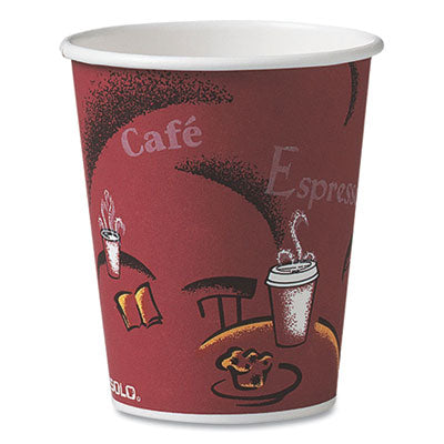 DART Paper Hot Drink Cups in Bistro Design, 10 oz, Maroon, 1,000/Carton - OrdermeInc