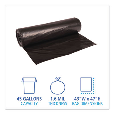 BOARDWALK Recycled Low-Density Polyethylene Can Liners, 56 gal, 1.6 mil, 43" x 47", Black, 10 Bags/Roll, 10 Rolls/Carton - OrdermeInc