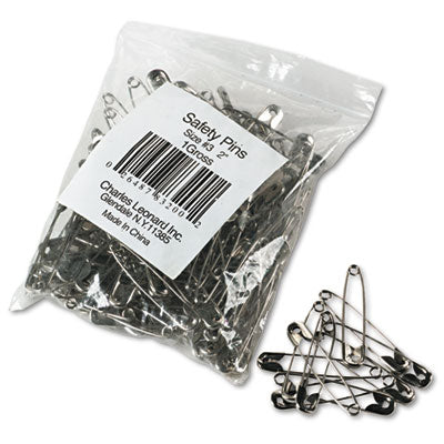 Charles Leonard® Safety Pins, Nickel-Plated, Steel, 2" Length, 144/Pack - OrdermeInc