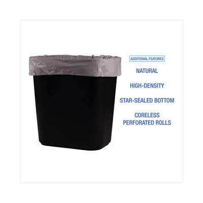 BOARDWALK High-Density Can Liners, 10 gal, 6 mic, 24" x 23", Natural, 50 Bags/Roll, 20 Rolls/Carton - OrdermeInc