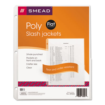 SMEAD MANUFACTURING CO. Organized Up Poly Slash Jackets, 2-Sections, Letter Size, Clear, 5/Pack - OrdermeInc