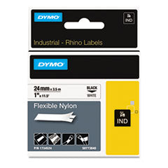 DYMO® Rhino Flexible Nylon Industrial Label Tape, 1" x 11.5 ft, White/Black Print OrdermeInc OrdermeInc