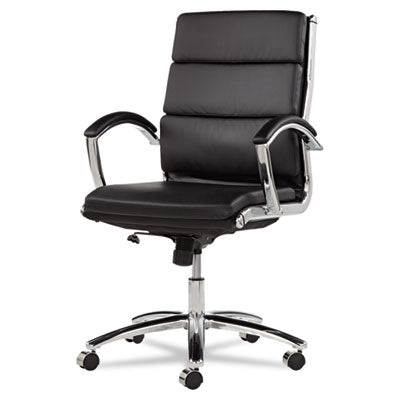 ALERA Alera Neratoli Mid-Back Slim Profile Chair, Faux Leather, Supports Up to 275 lb, Black Seat/Back, Chrome Base