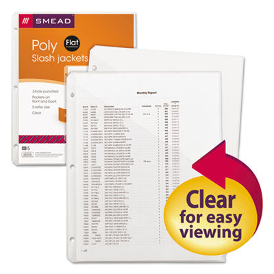 SMEAD MANUFACTURING CO. Organized Up Poly Slash Jackets, 2-Sections, Letter Size, Clear, 5/Pack - OrdermeInc