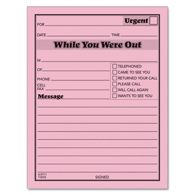 TOPS BUSINESS FORMS Pink Message Pad, One-Part (No Copies), 4.25 x 5.5, 50 Forms/Pad, 12 Pads/Pack