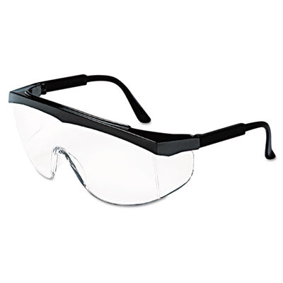 MCR SAFETY Stratos Safety Glasses, Black Frame, Clear Lens, 12/Box - OrdermeInc