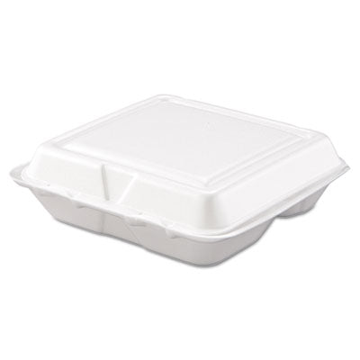 DART Foam Hinged Lid Containers, 3-Compartment, 7.5 x 8 x 2.3, White, 200/Carton - OrdermeInc