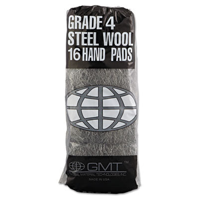 Industrial-Quality Steel Wool Hand Pads, #4 Extra Coarse, Steel Gray, 16 Pads/Sleeve, 12 Sleeves/Carton OrdermeInc OrdermeInc