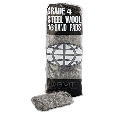 Industrial-Quality Steel Wool Hand Pads, #4 Extra Coarse, Steel Gray, 16 Pads/Sleeve, 12 Sleeves/Carton OrdermeInc OrdermeInc