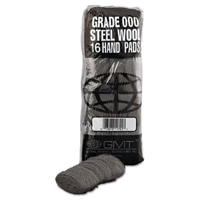 Industrial-Quality Steel Wool Hand Pads, #000 Extra Fine, Steel Gray, 16 Pads/Sleeve, 12 Sleeves/Carton OrdermeInc OrdermeInc
