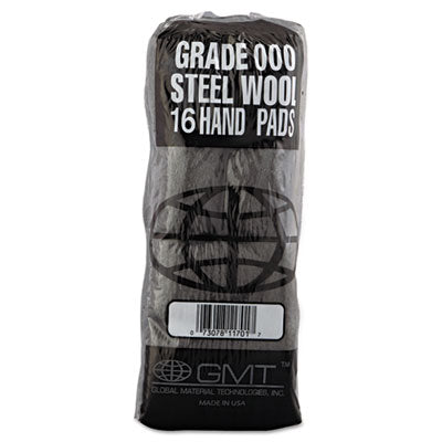 Industrial-Quality Steel Wool Hand Pads, #000 Extra Fine, Steel Gray, 16 Pads/Sleeve, 12 Sleeves/Carton OrdermeInc OrdermeInc