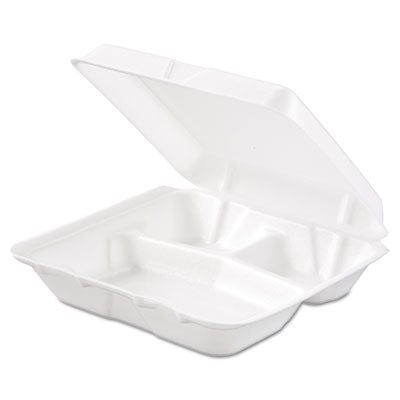 DART Foam Hinged Lid Containers, 3-Compartment, 7.5 x 8 x 2.3, White, 200/Carton - OrdermeInc