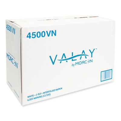 MORCON Valay Interfolded Napkins, 2-Ply, 6.5 x 8.25, White, 500/Pack, 12 Packs/Carton - OrdermeInc