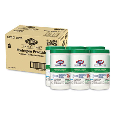 CLOROX SALES CO. Hydrogen Peroxide Cleaner Disinfectant Wipes, 5.75 x 6.75, Unscented, White, 155/Canister, 6 Canisters/Carton - OrdermeInc