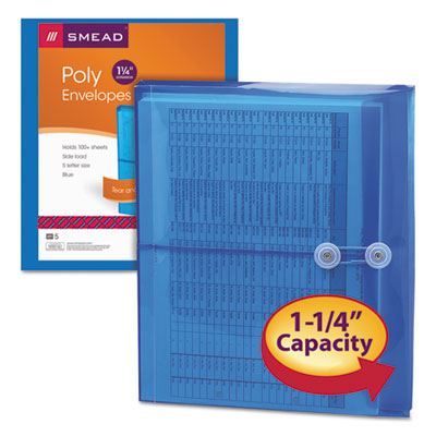 Smead™ Poly String and Button Interoffice Envelopes, Open-Side (Horizontal), 9.75 x 11.63, Transparent Blue, 5/Pack - OrdermeInc