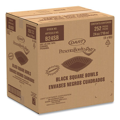 PresentaBowls Pro Black Square Bowls, 24 oz, 8.5 x 8.5 x 1.8, Plastic, 63/Bag, 4 Bags/Carton OrdermeInc OrdermeInc
