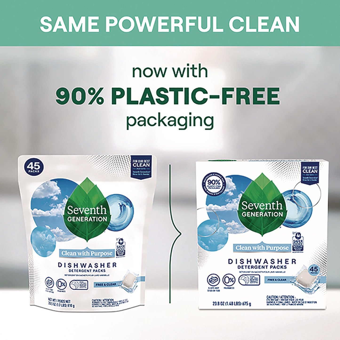 Natural Automatic Dishwasher Detergent Packs, Free and Clear, 45 Powder Packets/Box - OrderMe