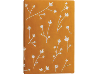 Vegan-Leather Layflat Flexible Cover Journal, Samantha Branches/Leaves, College Rule, Orange/Cream Cover, (72) 8 x 5.5 Sheets