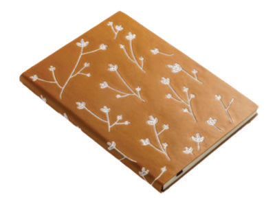 Vegan-Leather Layflat Flexible Cover Journal, Samantha Branches/Leaves, College Rule, Orange/Cream Cover, (72) 8 x 5.5 Sheets