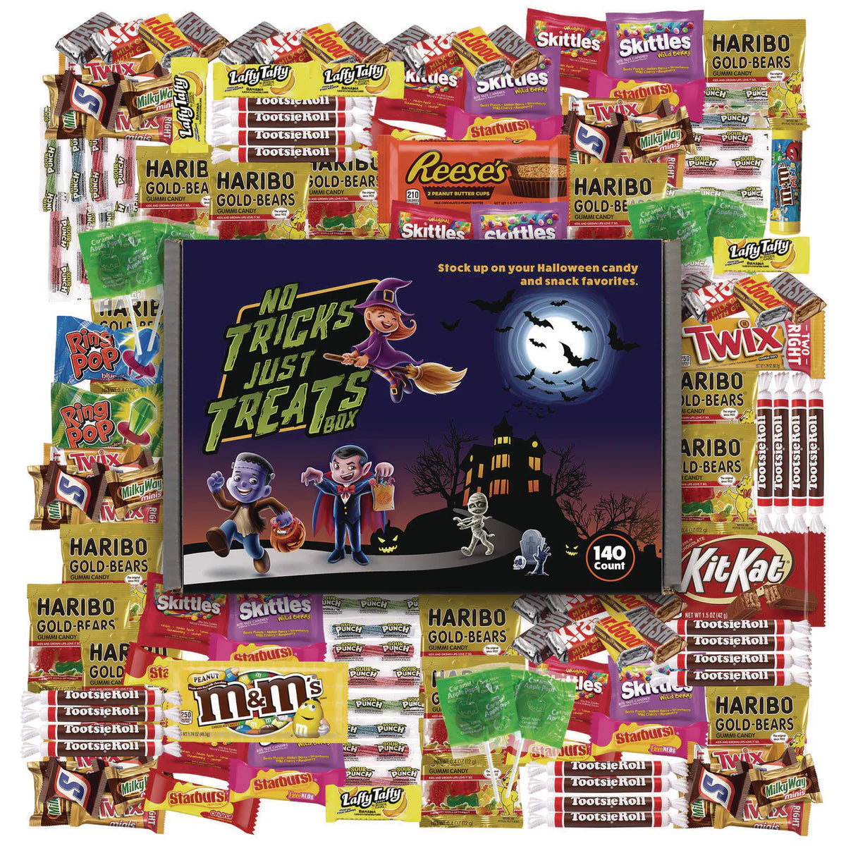 Snack Box Pros No Tricks Just Treats Halloween Box, Assorted Varieties, 140 Count