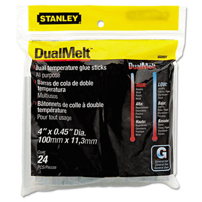 Stanley® Dual Temperature Glue Sticks, 0.45" x 4", Dries Clear, 24/Pack - OrdermeInc