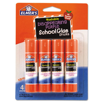 Washable School Glue Sticks, 0.24 oz, Applies Purple, Dries Clear, 4/Pack OrdermeInc OrdermeInc