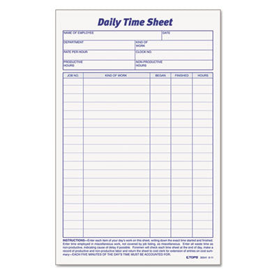 TOPS™ Daily Time and Job Sheets, One-Part (No Copies), 8.5 x 5.5, 200 Forms/Pad, 2 Pads/Pack OrdermeInc OrdermeInc