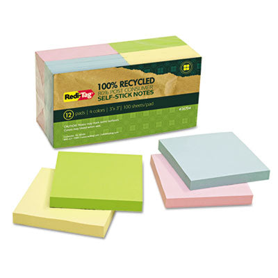 100% Recycled Self-Stick Notes, 3" x 3", Assorted Pastel Colors, 100 Sheets/Pad, 12 Pads/Pack OrdermeInc OrdermeInc