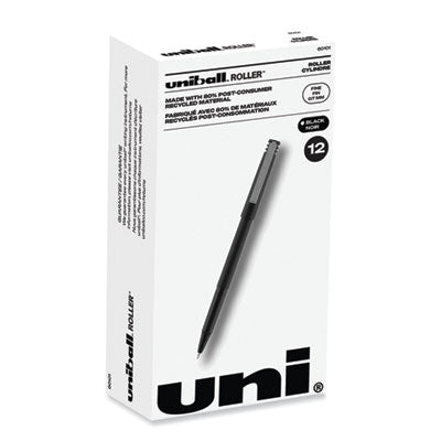 uniball® Roller Ball Pen, Stick, Fine 0.7 mm, Black Ink, Black Barrel, Dozen OrdermeInc OrdermeInc
